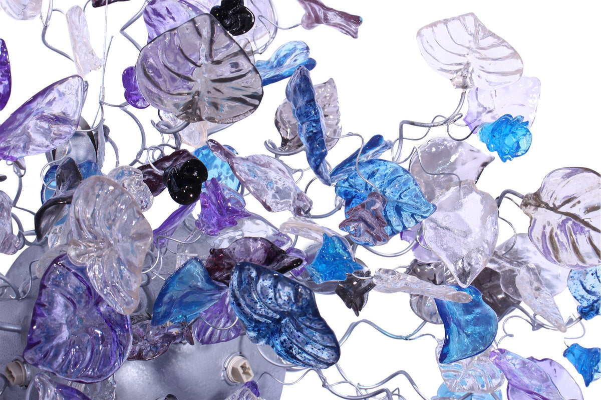 Large 30 inch Flush Mount Ceiling Light: Purple Blue Gray Resin Flowers