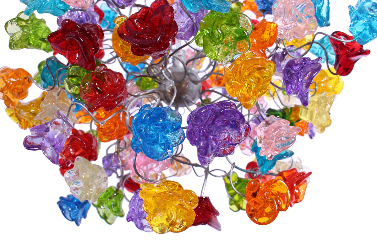 Ceiling Light Fixture with Rainbow color roses Pendent Light for hall, bathroom or bedroom.