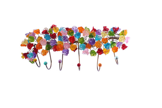Decorative Wall Hooks, Coat rack with Multicolored resin flowers, for towel, jewelry.