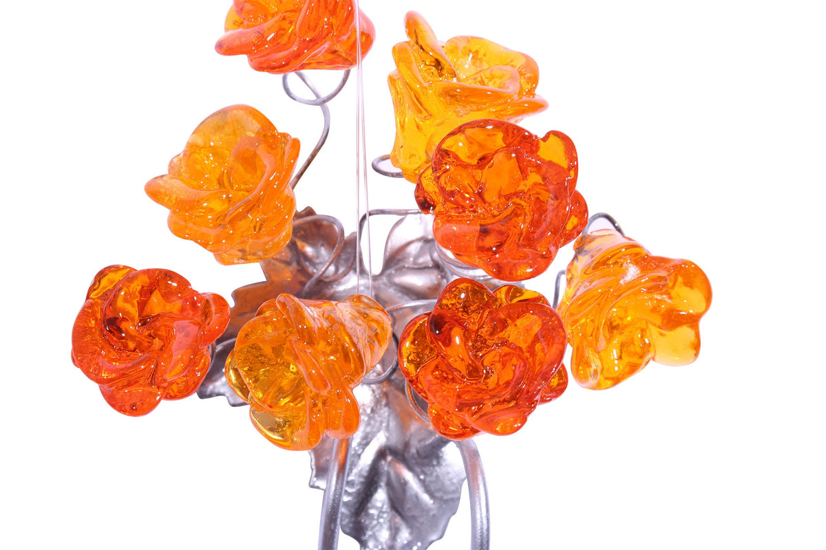 Wall Hook with warm color resin flowers and metal leaves, decorative wall hanger.