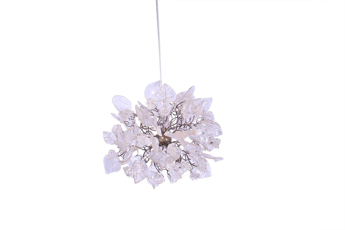 Pendant light with Crystal clear flowers and leaves for hall, bathroom or as a bedside lamp - a unique lighting.