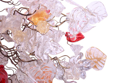 Red Floral Flush Mount Ceiling Light: Resin Flowers Leaves Kitchen Dining Room Lighting