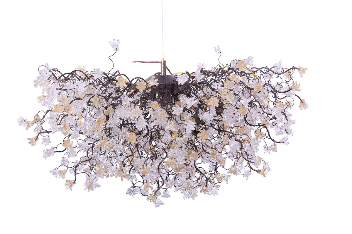 Modern Ceiling Floral Chandelier: Large Clear Gold Resin Flower Dining Room Pendant Lighting