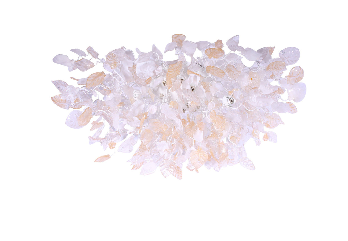 Large Oval Clear & Gold Flush Mount Ceiling Light: Resin Flowers and Leaves Decor Accent