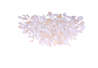 Large Oval Clear & Gold Flush Mount Ceiling Light: Resin Flowers and Leaves Decor Accent