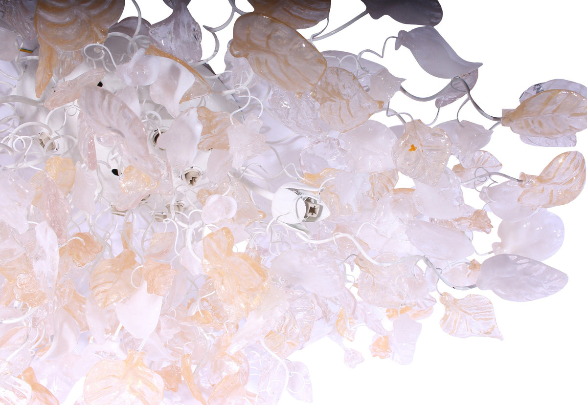 Large Oval Clear & Gold Flush Mount Ceiling Light: Resin Flowers and Leaves Decor Accent