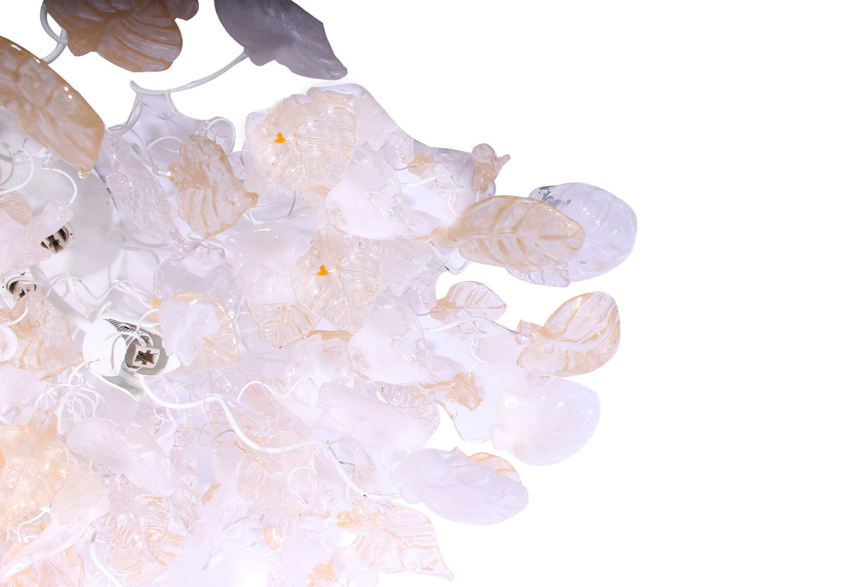 Large Oval Clear & Gold Flush Mount Ceiling Light: Resin Flowers and Leaves Decor Accent