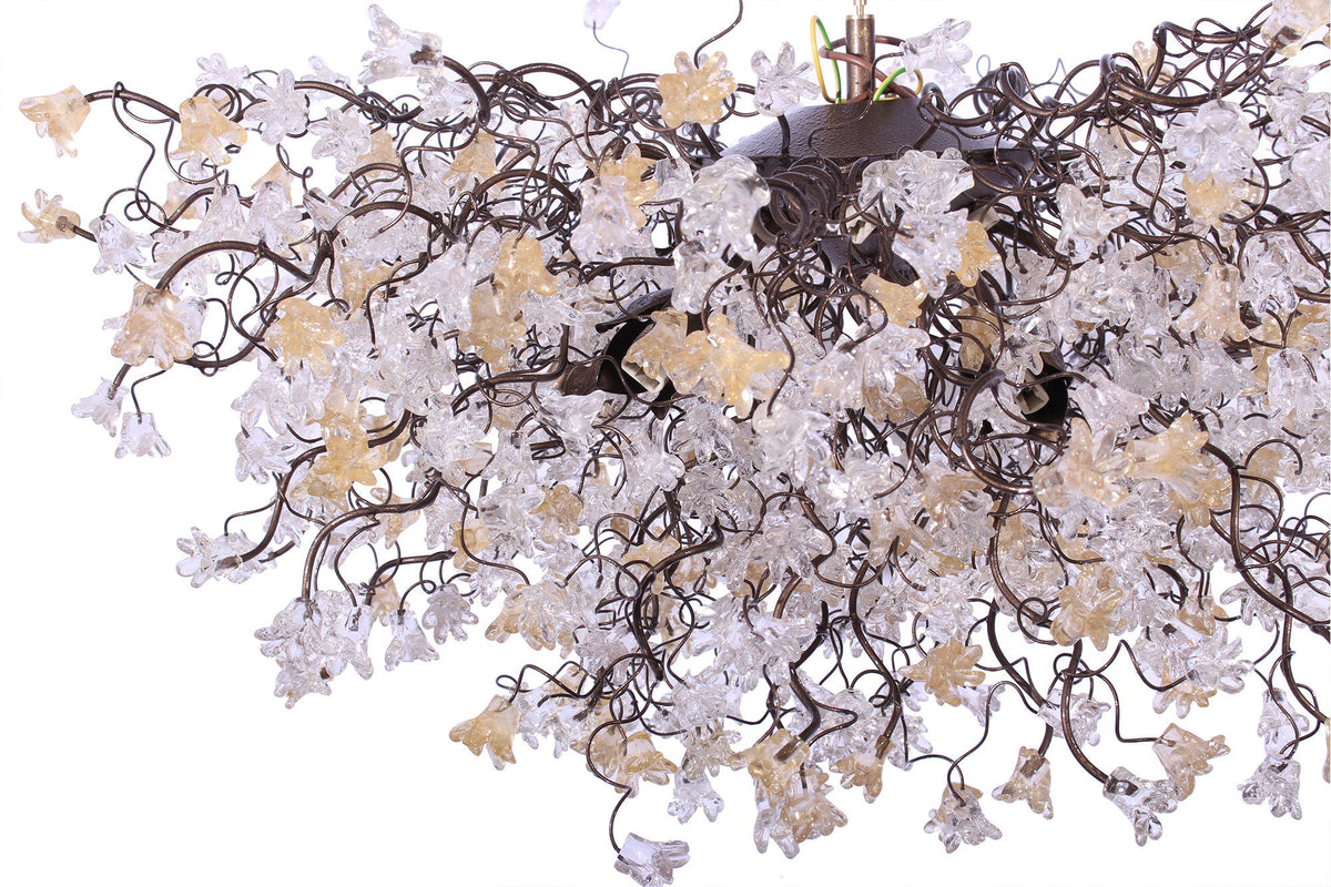 Modern Ceiling Floral Chandelier: Large Clear Gold Resin Flower Dining Room Pendant Lighting