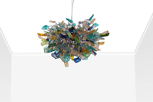 Hanging chandeliers with sea color and yellow flowers and leaves for Dining Room , living room or bedroom.