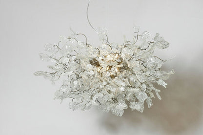 Hanging Chandeliers with transparent clear leaves and flowers for Dining Room