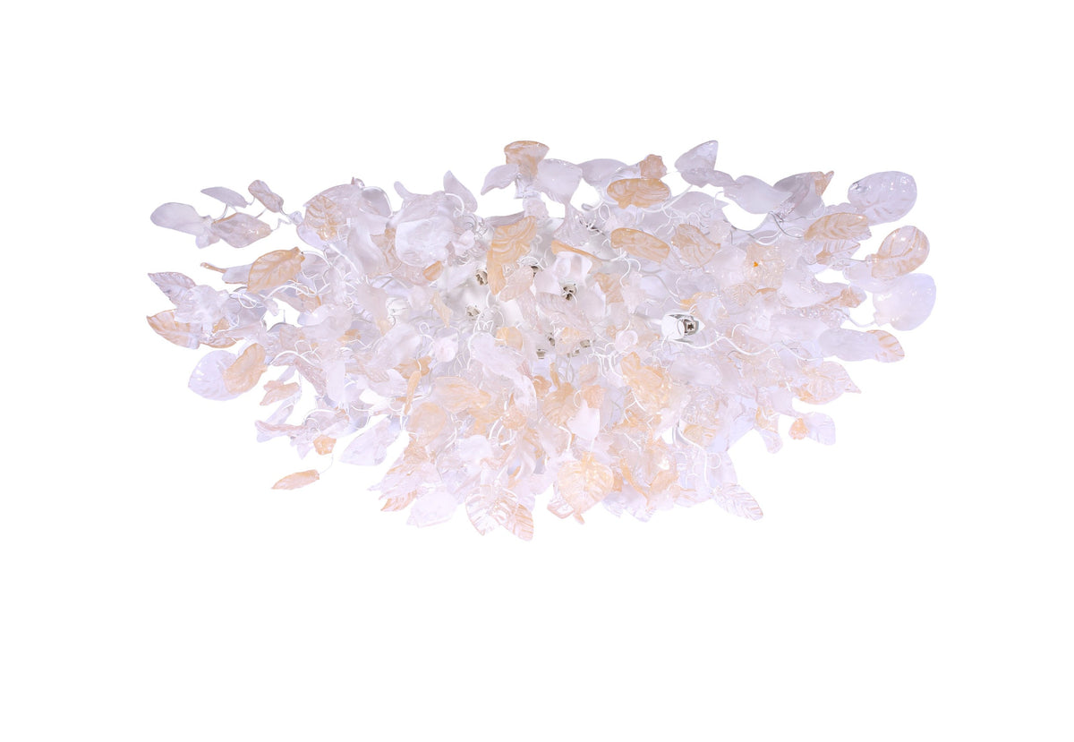 Large Oval Clear & Gold Flush Mount Ceiling Light: Resin Flowers and Leaves Decor Accent
