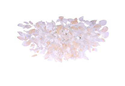 Large Oval Clear & Gold Flush Mount Ceiling Light: Resin Flowers and Leaves Decor Accent