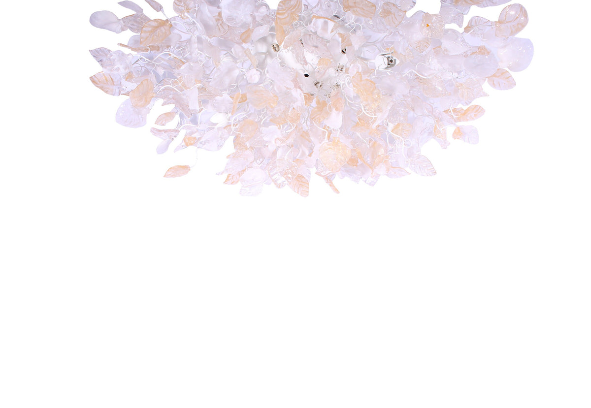 Large Oval Clear & Gold Flush Mount Ceiling Light: Resin Flowers and Leaves Decor Accent