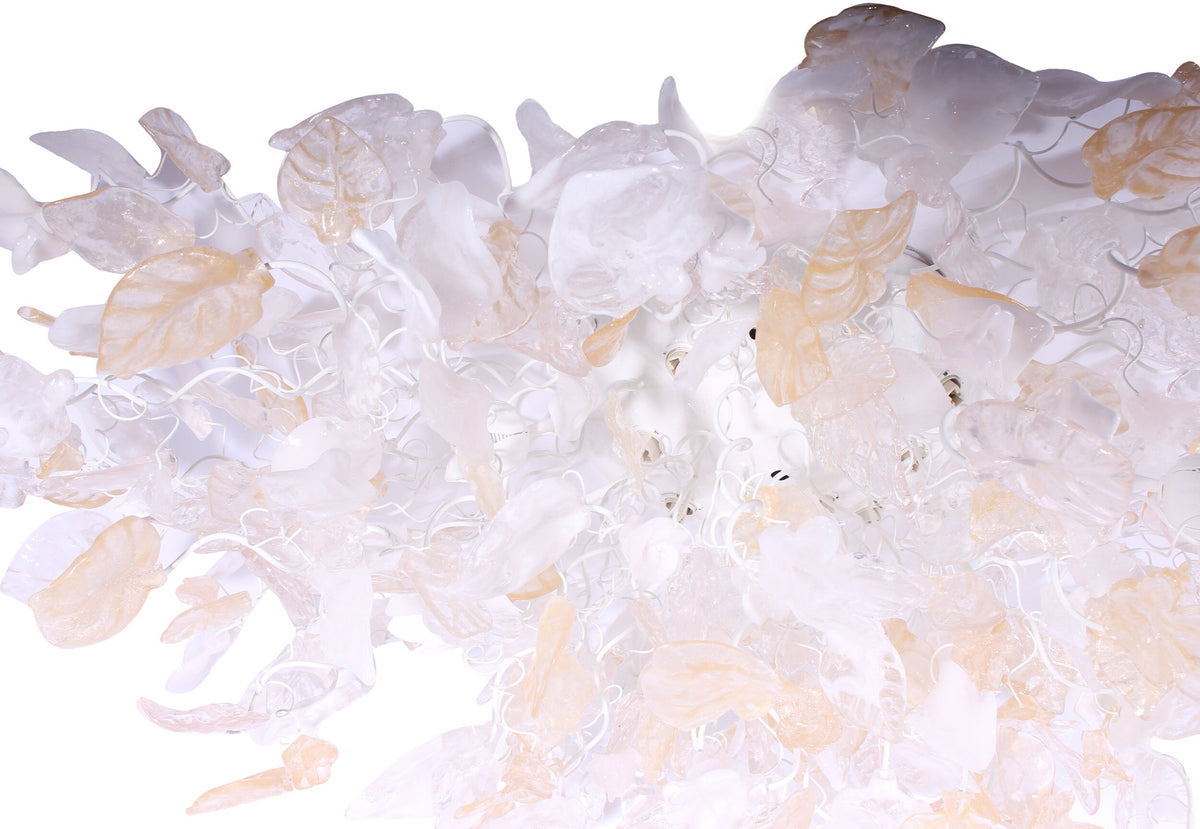 Large Oval Clear & Gold Flush Mount Ceiling Light: Resin Flowers and Leaves Decor Accent