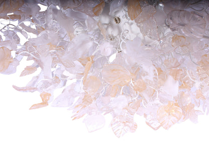 Large Oval Clear & Gold Flush Mount Ceiling Light: Resin Flowers and Leaves Decor Accent