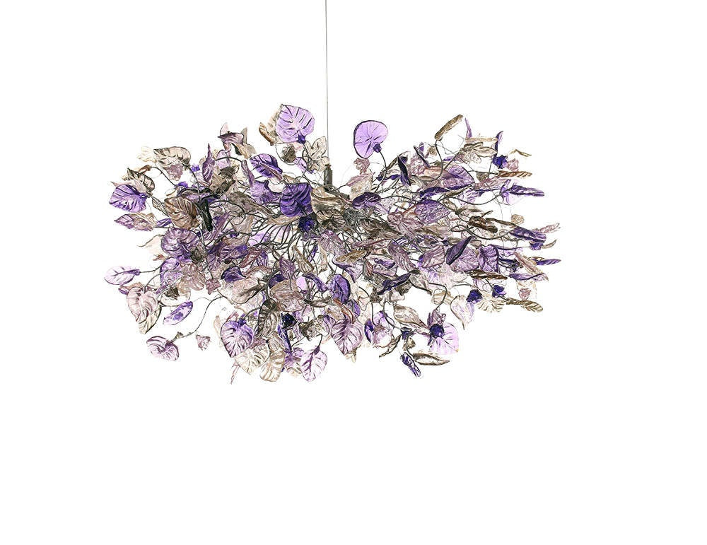 Violet Hanging chandeliers with purple, gray and clear flowers and leaves for Dining Room, bedroom or living room.
