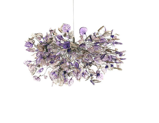 Violet Hanging chandeliers with purple, gray and clear flowers and leaves for Dining Room, bedroom or living room.