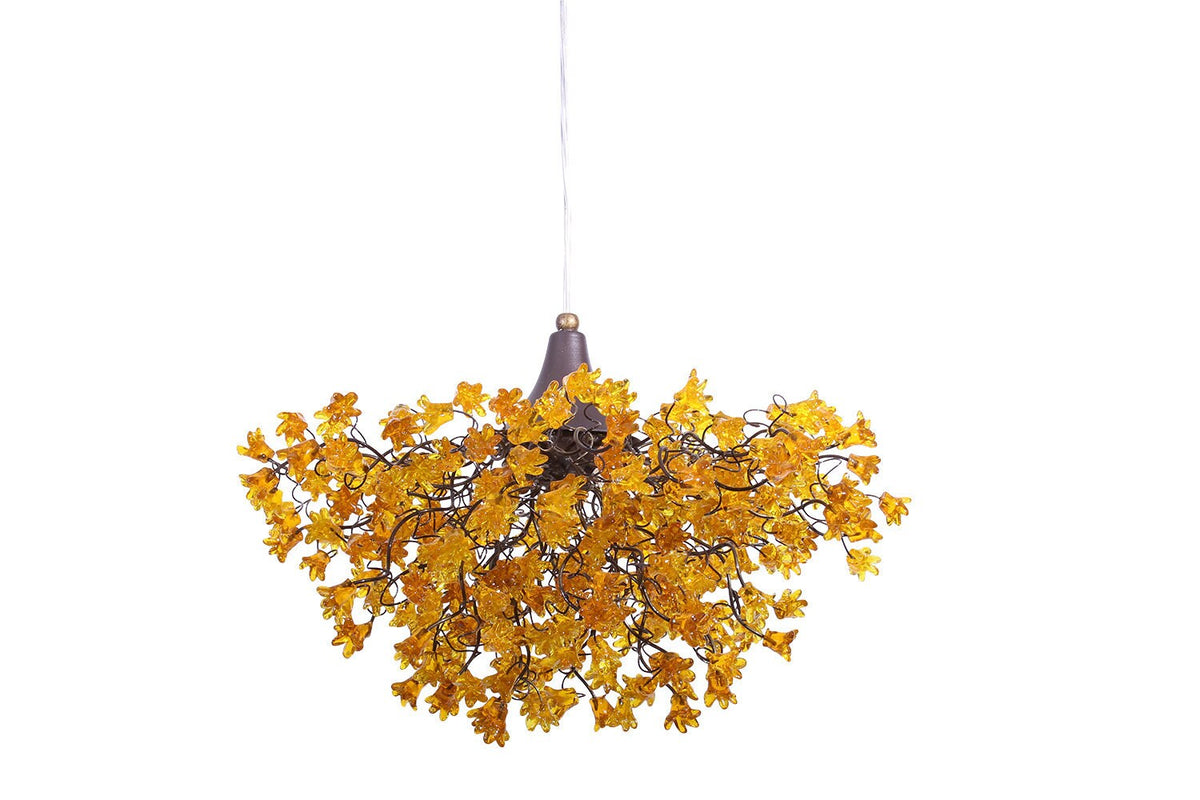 Yellow Chandeliers with flowers, yellow hanging lamp for living room