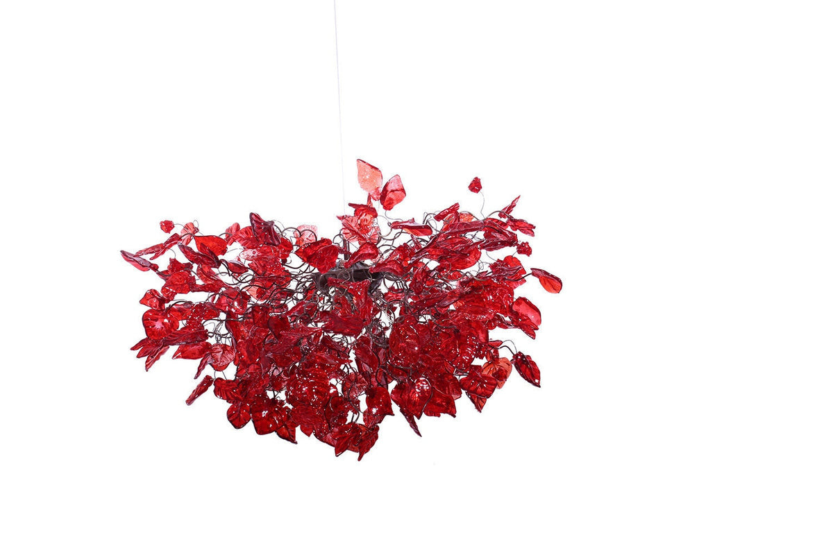 Ceiling Light Fixture - Red Hanging chandeliers with flowers and leaves for Dining Room, bedroom or living room.