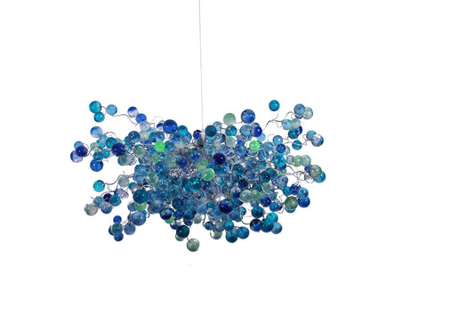 Blue Ceiling lighting fixture with blue bubbles for Dining Room, living room or open space.