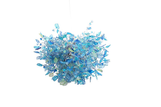 Ceiling chandelier with flowers and leaves at sea color, flowers lights for Dining Room, statement lighting