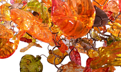 Hanging chandeliers with Champagne leaves and flowers for living room or Dining table lighting.