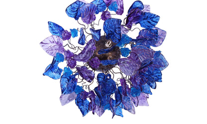 Ceiling lighting Flush mount with purple and blue flowers and leaves for bathroom, hall entrance or room.
