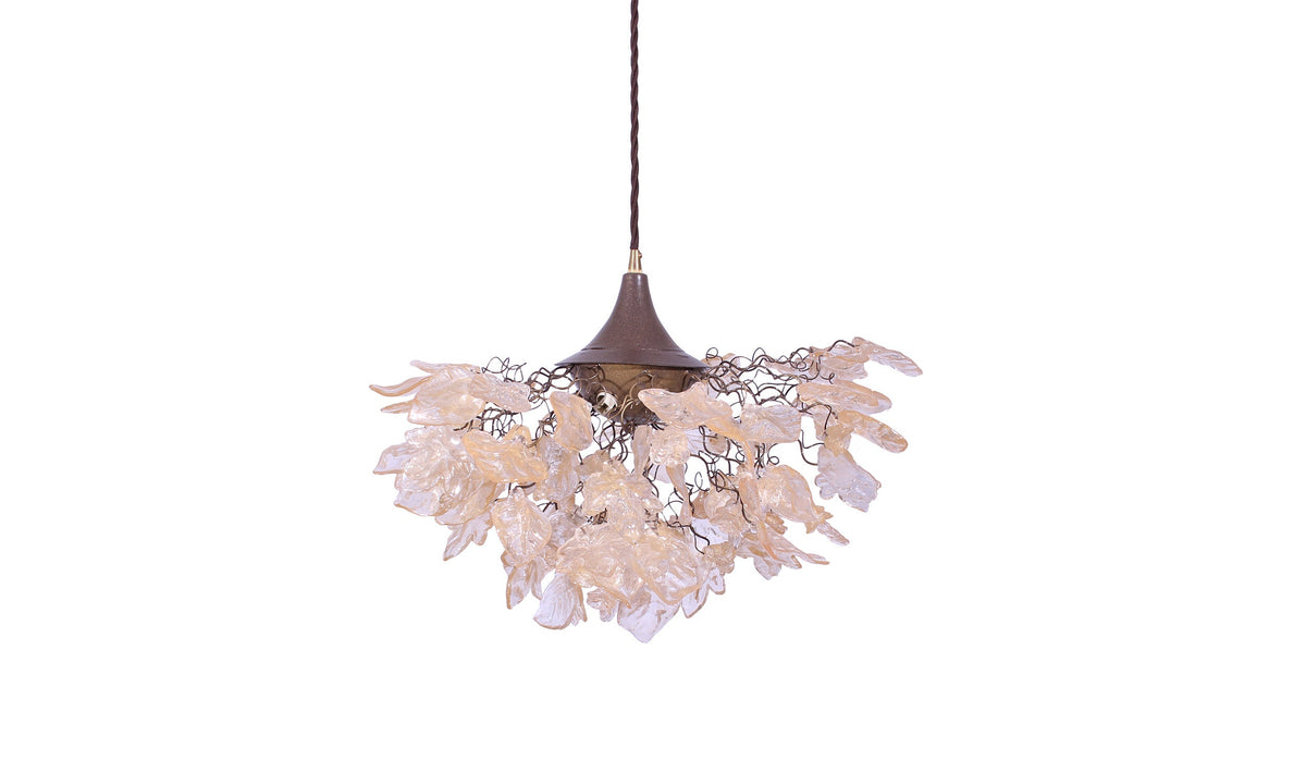 Elegant Chandelier with Gold and Clear Flowers and Leaves for Dining Room, Hall, or Bedroom - Unique Lighting Fixture with Resin Bouquet