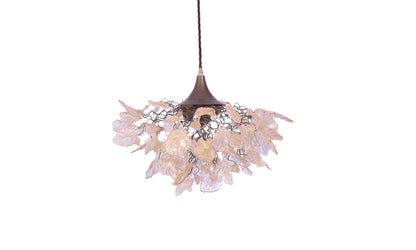 Elegant Chandelier with Gold and Clear Flowers and Leaves for Dining Room, Hall, or Bedroom - Unique Lighting Fixture with Resin Bouquet
