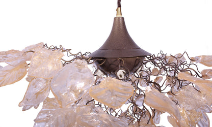 Elegant Chandelier with Gold and Clear Flowers and Leaves for Dining Room, Hall, or Bedroom - Unique Lighting Fixture with Resin Bouquet