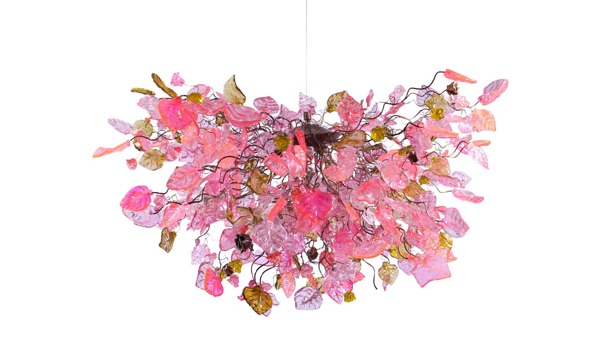 Hanging chandeliers - Unique Light Fixtures pink flowers & leaves for Dining Room or living room.