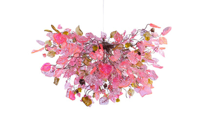 Hanging chandeliers - Unique Light Fixtures pink flowers & leaves for Dining Room or living room.
