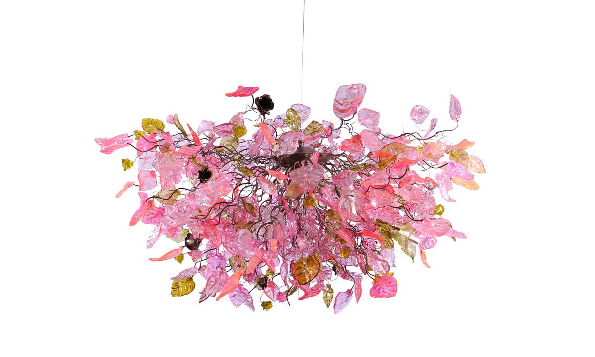 Hanging chandeliers - Unique Light Fixtures pink flowers & leaves for Dining Room or living room.