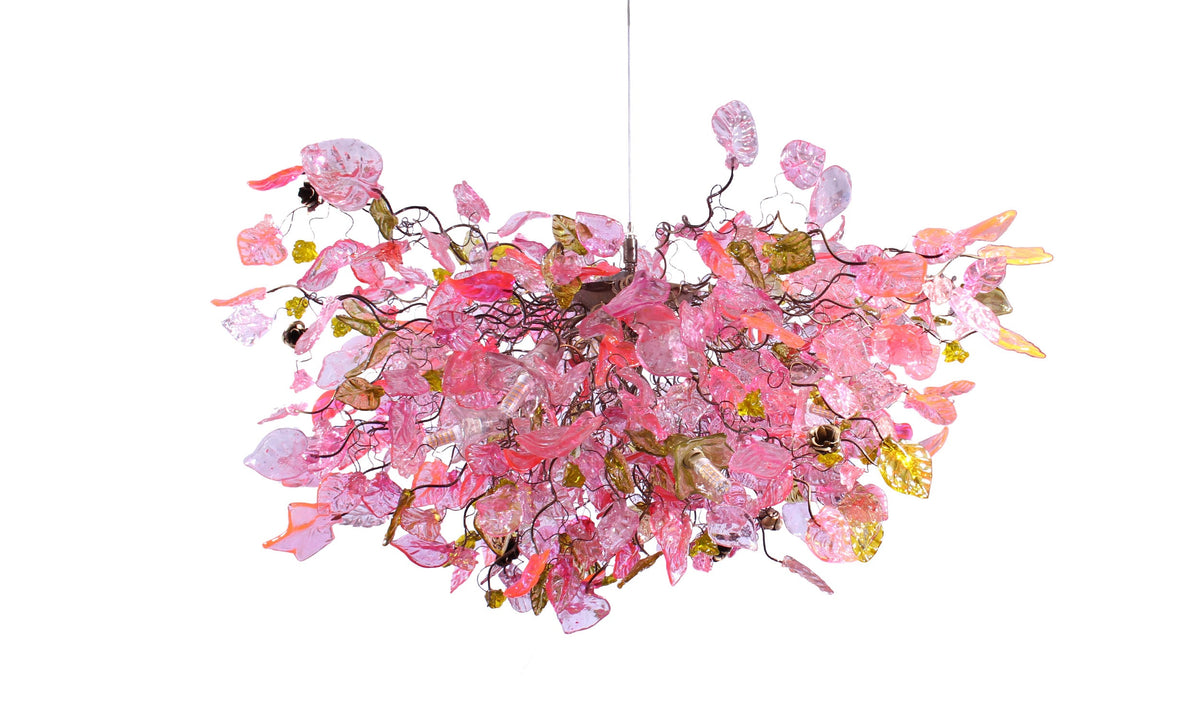 Hanging chandeliers - Unique Light Fixtures pink flowers & leaves for Dining Room or living room.