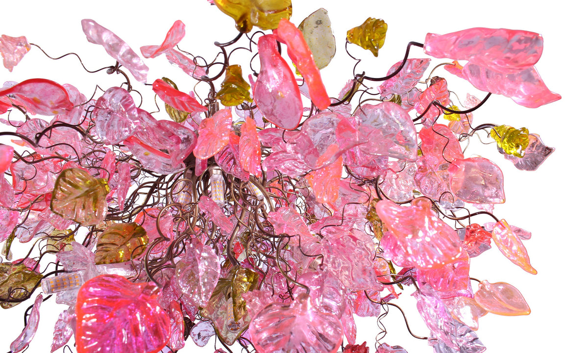 Hanging chandeliers - Unique Light Fixtures pink flowers & leaves for Dining Room or living room.
