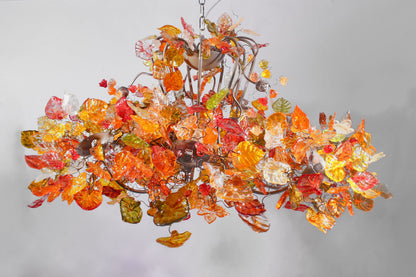 Hanging chandeliers with Champagne leaves and flowers for living room or Dining table lighting.