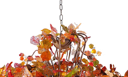 Hanging chandeliers with Champagne leaves and flowers for living room or Dining table lighting.