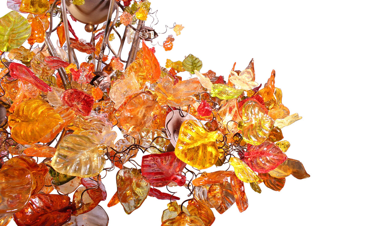 Hanging chandeliers with Champagne leaves and flowers for living room or Dining table lighting.
