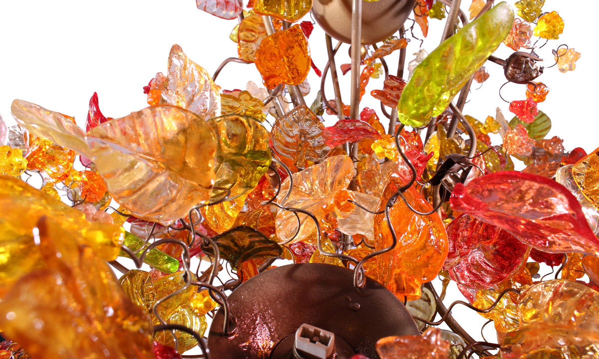 Hanging chandeliers with Champagne leaves and flowers for living room or Dining table lighting.