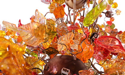Hanging chandeliers with Champagne leaves and flowers for living room or Dining table lighting.