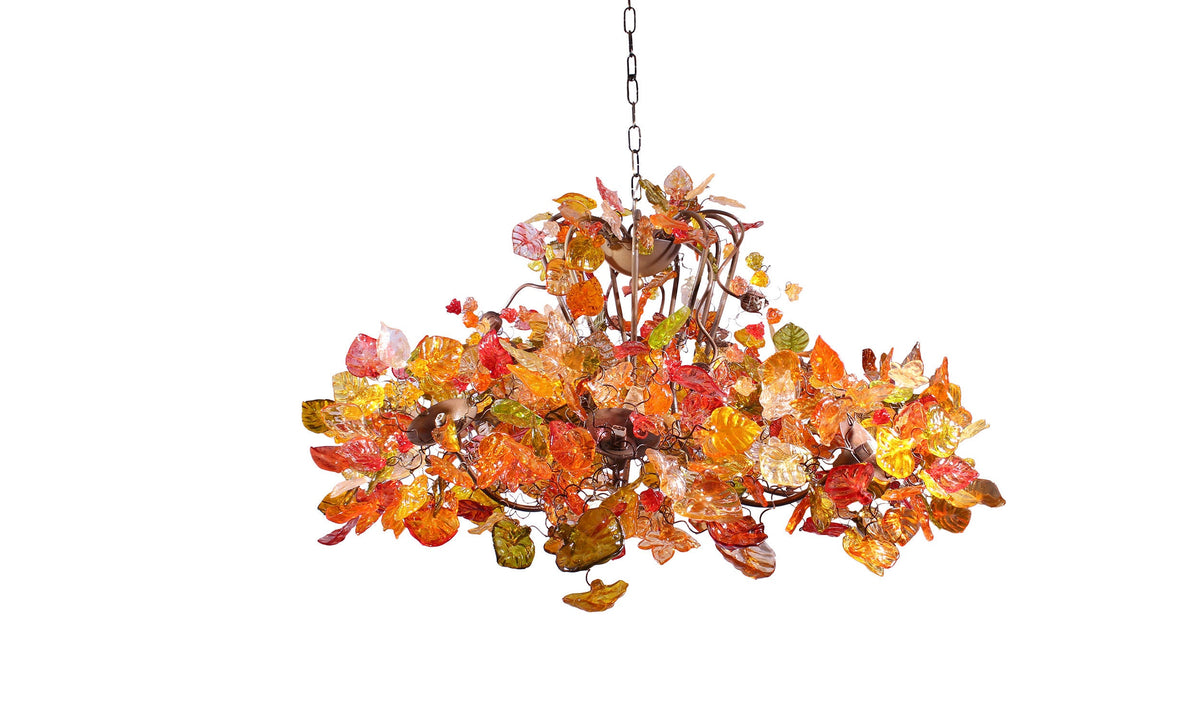 Hanging chandeliers with Champagne leaves and flowers for living room or Dining table lighting.