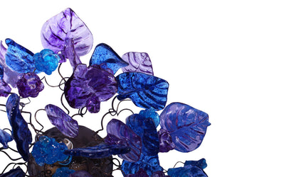 Ceiling lighting Flush mount with purple and blue flowers and leaves for bathroom, hall entrance or room.