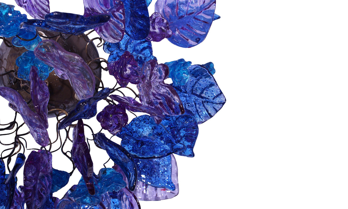 Ceiling lighting Flush mount with purple and blue flowers and leaves for bathroom, hall entrance or room.