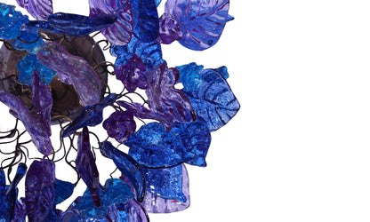 Ceiling lighting Flush mount with purple and blue flowers and leaves for bathroom, hall entrance or room.