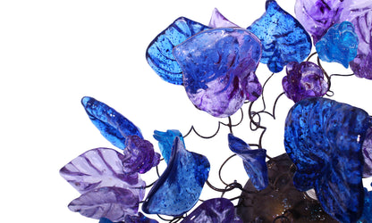 Ceiling lighting Flush mount with purple and blue flowers and leaves for bathroom, hall entrance or room.