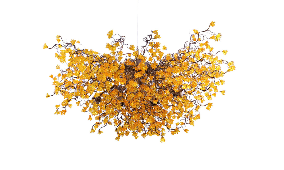 Hanging ceiling light with yellow flowers for dining room.