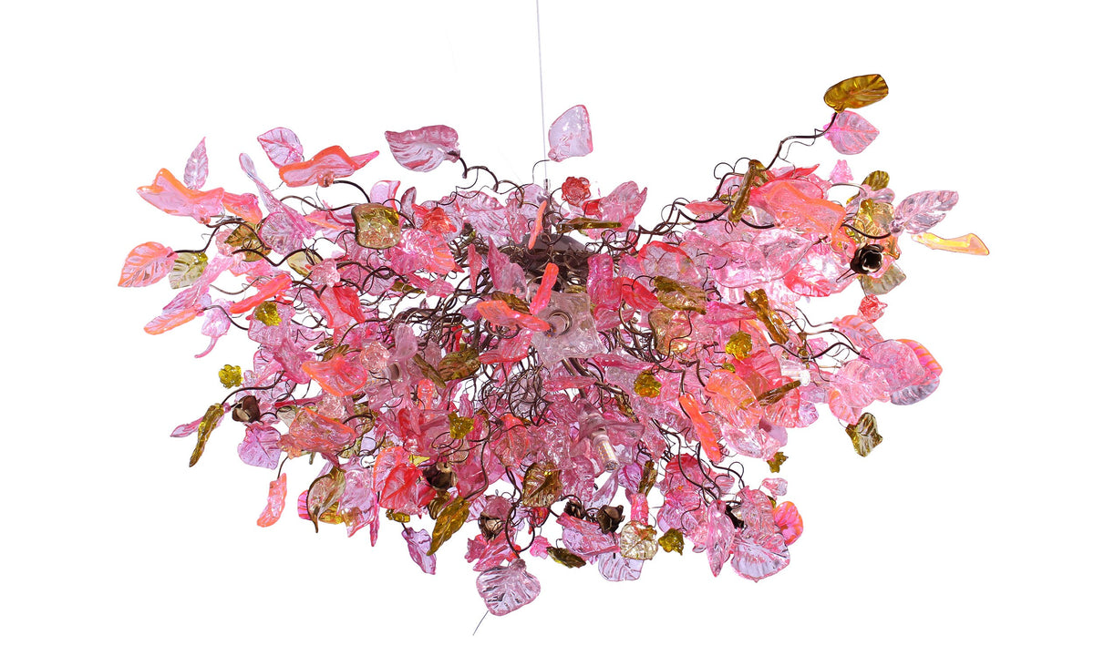 Hanging chandeliers - Unique Light Fixtures pink flowers & leaves for Dining Room or living room.