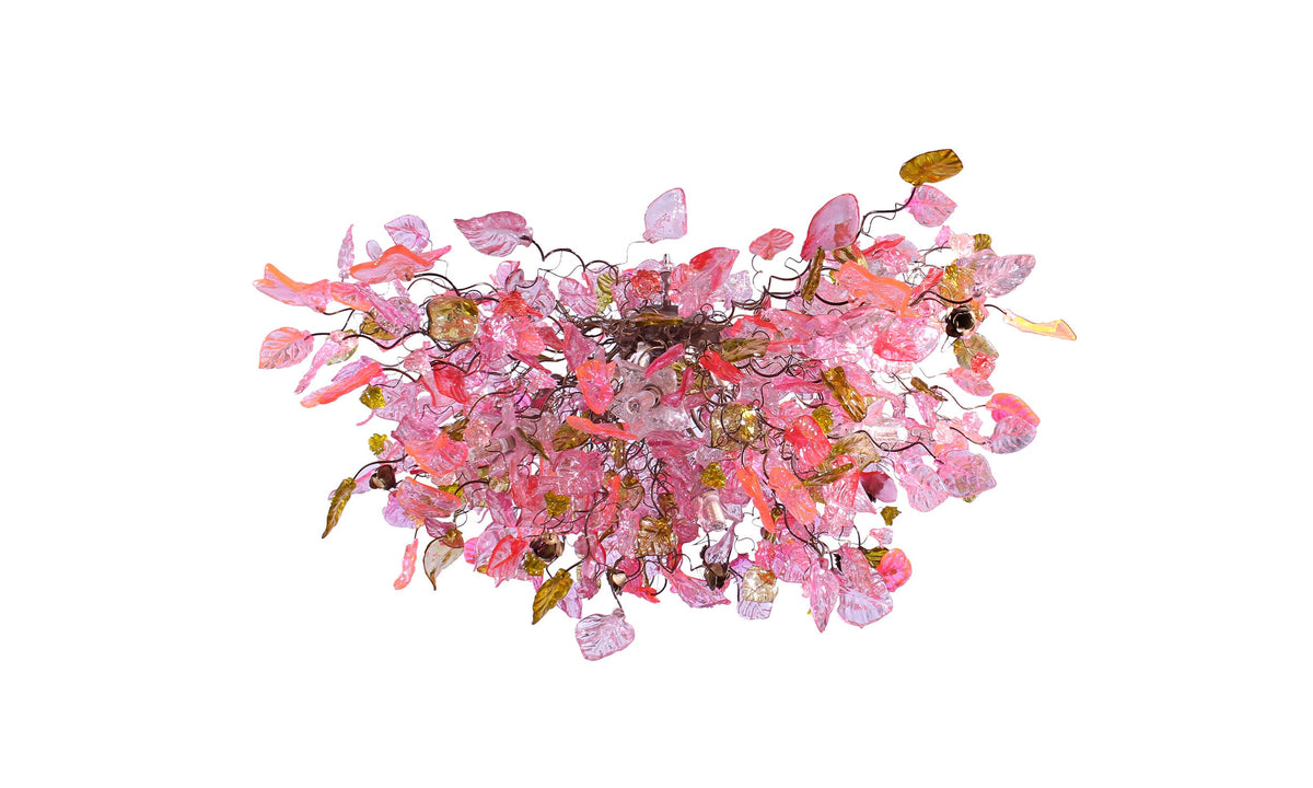 Hanging chandeliers - Unique Light Fixtures pink flowers & leaves for Dining Room or living room.