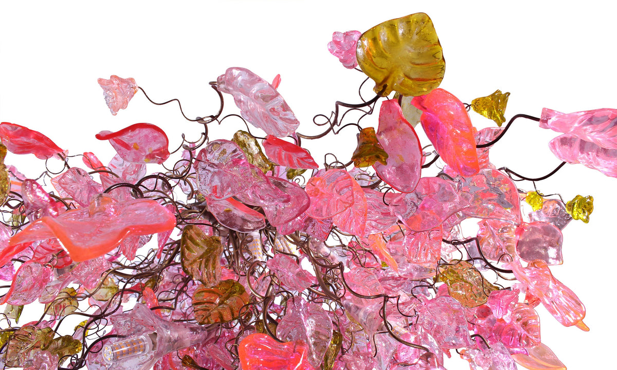 Hanging chandeliers - Unique Light Fixtures pink flowers & leaves for Dining Room or living room.