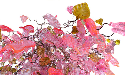 Hanging chandeliers - Unique Light Fixtures pink flowers & leaves for Dining Room or living room.